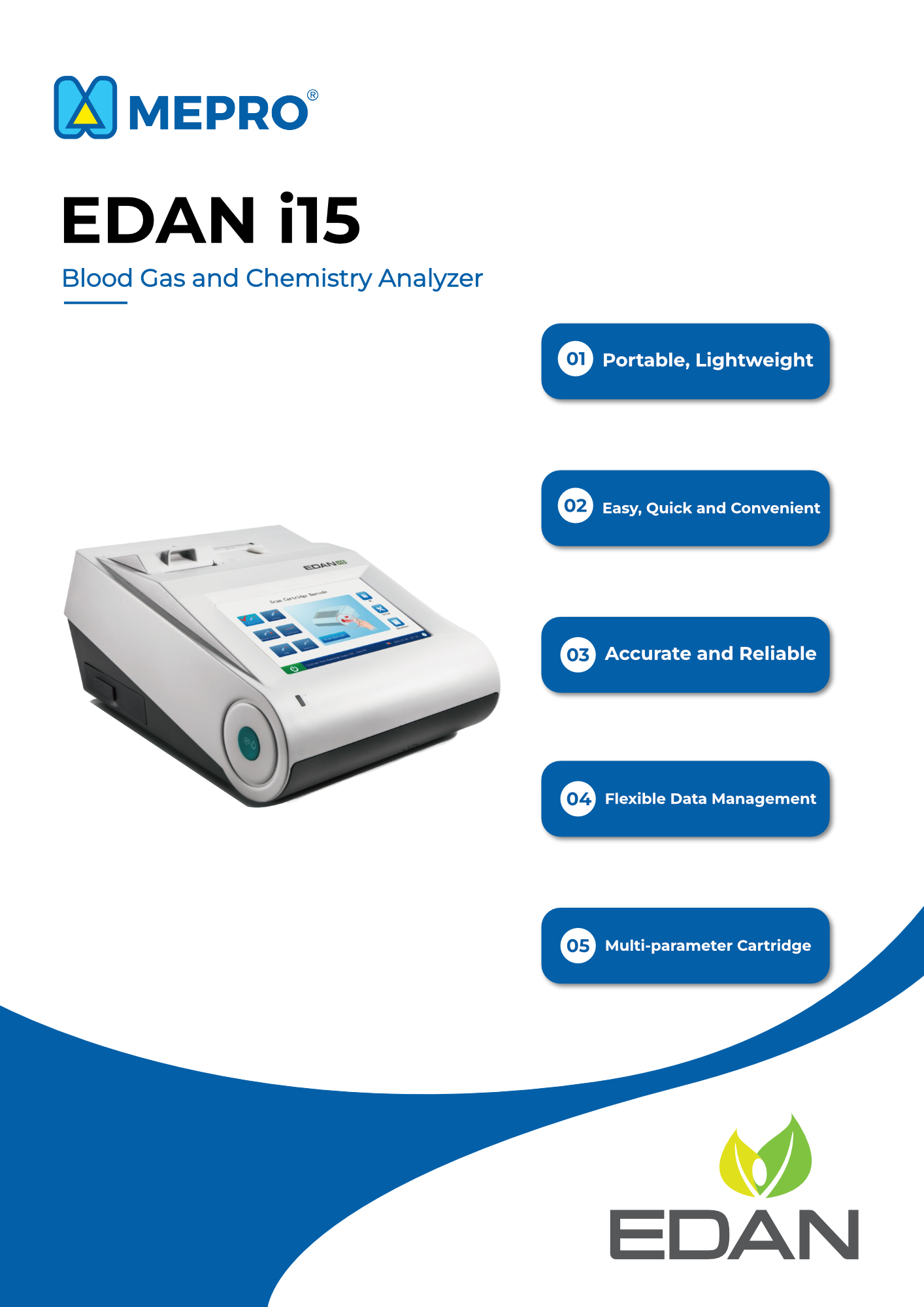 EDAN i15, Blood Gas and Chemistry Analyzer